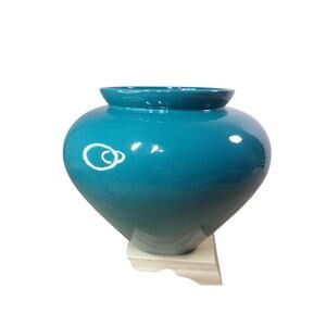 Vintage Haeger Pottery Teal Ceramic Low Profile Vase Large